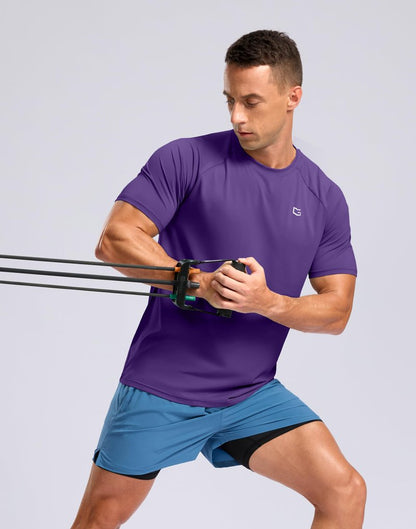 Men's Athletic Workout T-Shirts Moisture Wicking Cooling Running Shirts Short Sleeve Performance Tee for Gym Tennis(Purple,4XL)
