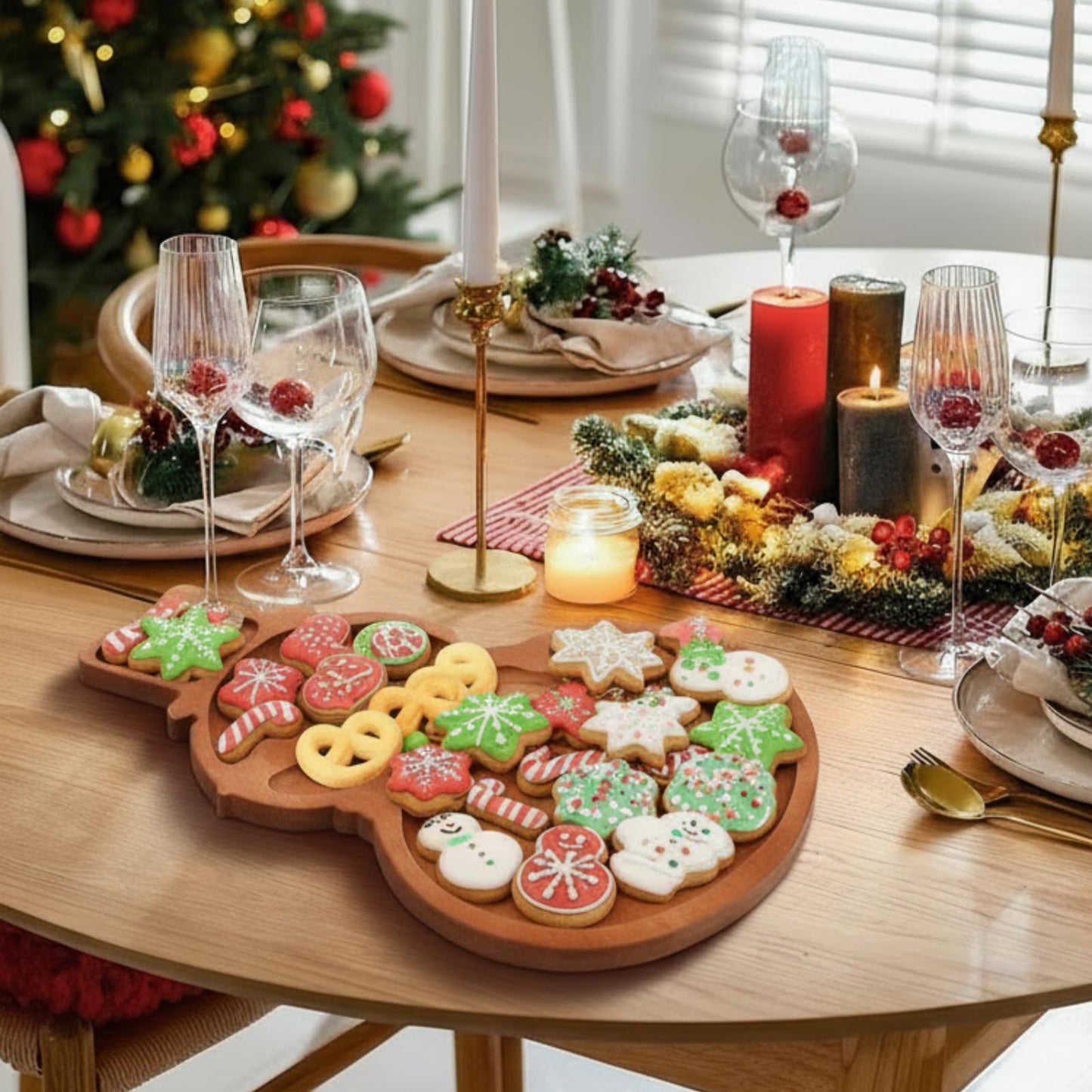 Maxcheck Snowman Christmas Serving Tray Platter Charcuterie Board Christmas Wood Serving Dish Cutting Board Rustic Farmhouse 11.42 x 10.43 Inches Table Plate for Cheese Food Fruit Party