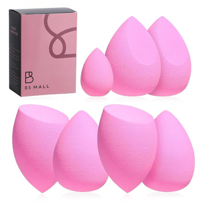 Makeup Sponge Set BS-MALL with Storage Case 7 Pcs for Liquid, Cream, and Powder,SAVE Foundation with 1 Mini Makeup Sponge For Travel Daily Use (A-Pink）