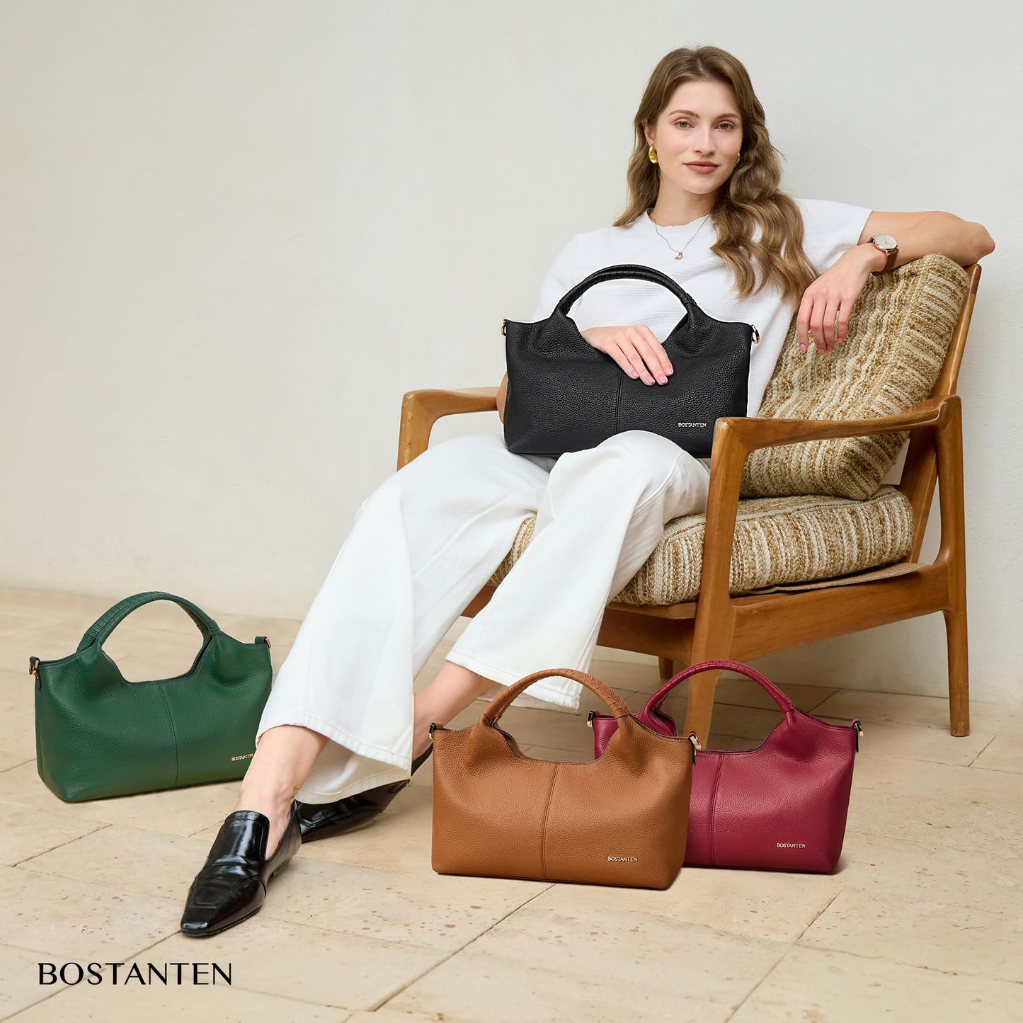 BOSTANTEN Genuine Leather Purses for Women Designer Handbags Crossbody Shoulder Bags Top Handle Satchel Brown