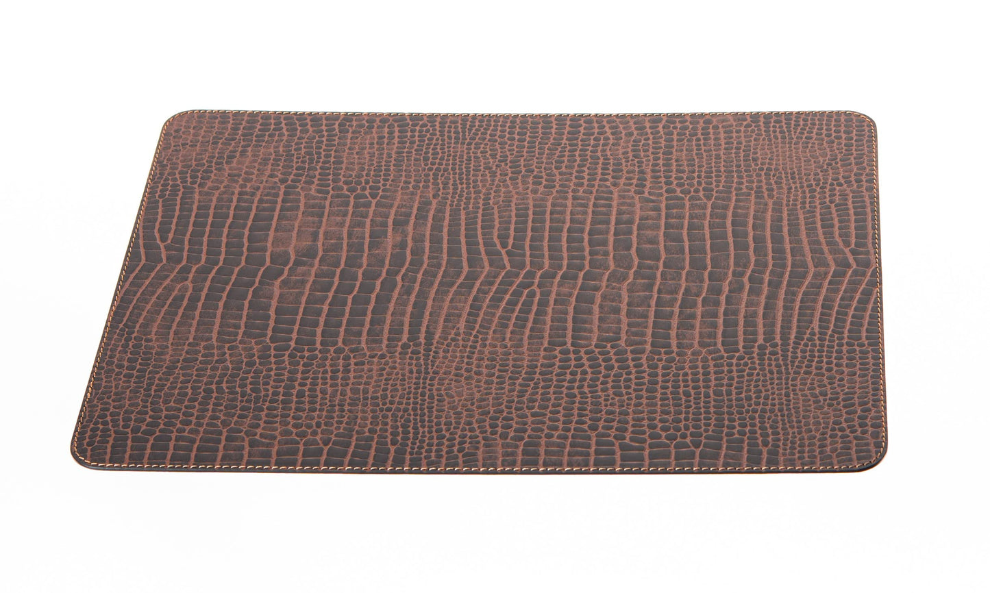 Nikalaz Set of 4 Placemats and 4 Coasters Made of Recycled Leather (18''x13'', Crocodile Embossing)