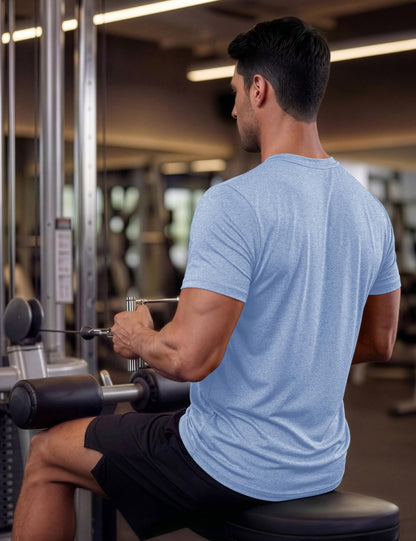 MAGCOMSEN Mens Short Sleeve Shirts Quick Dry Running Athletic T-Shirt Workout Casual Top Moisture Wicking Summer Shirt Blue, M