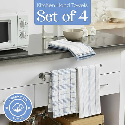 MosJos Kitchen Towels Set of 4 Dish Towels Blue n White Waffle Weave Cotton