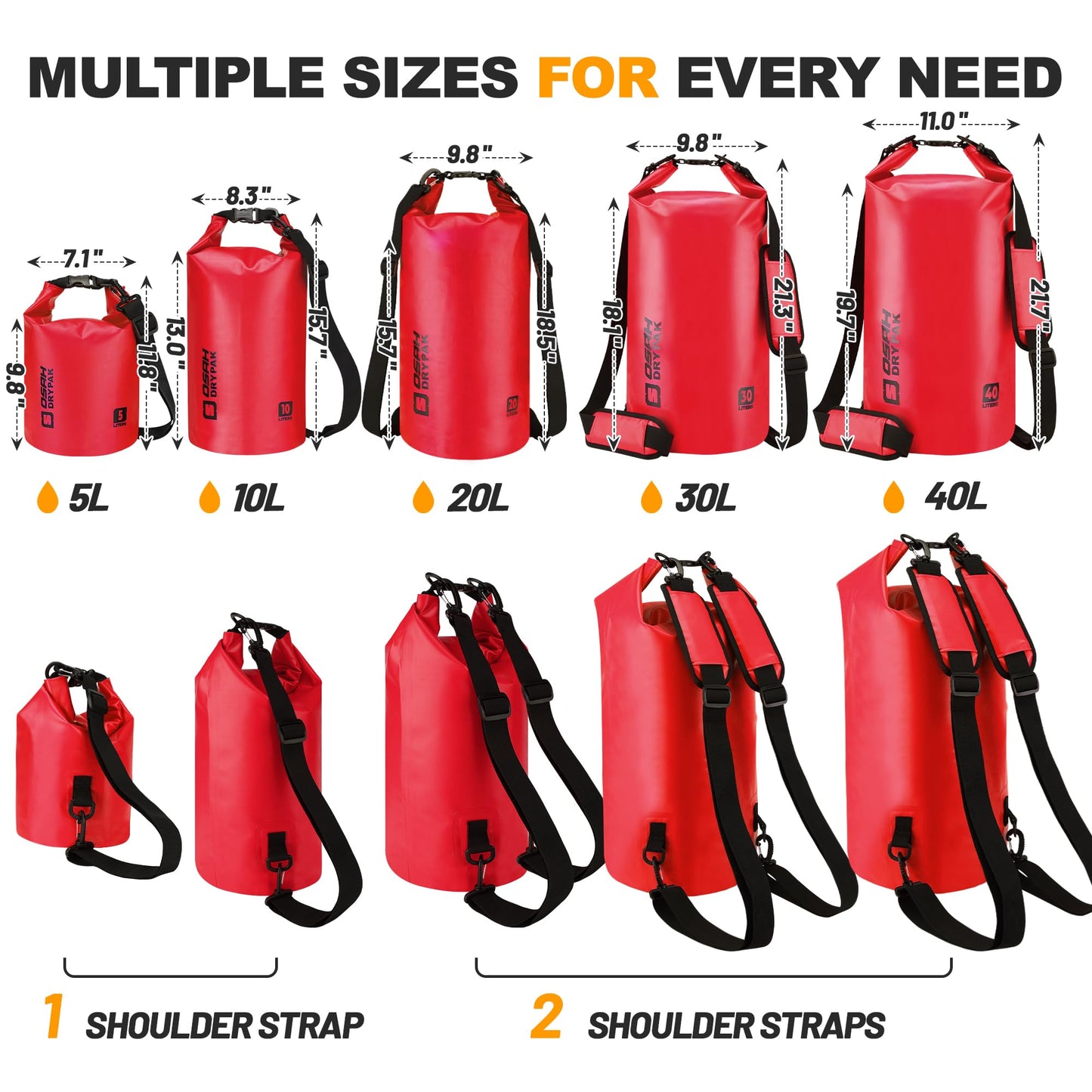 Waterproof Dry Bag, 5L/10L/20L/30L/40L Roll Top Lightweight Storage Backpack with Phone Case for Women & Men, Floating Waterproof Sack for Travel, Swimming, Kayaking, Paddle Board, Camping & Beach