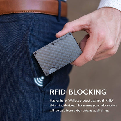 Hayvenhurst Wallet For Men - Reinvented Design Men's Wallet - Slim, Minimalistic & Seamless, Blocks RFID Scanners with a Money Clip (Carbon Fiber)