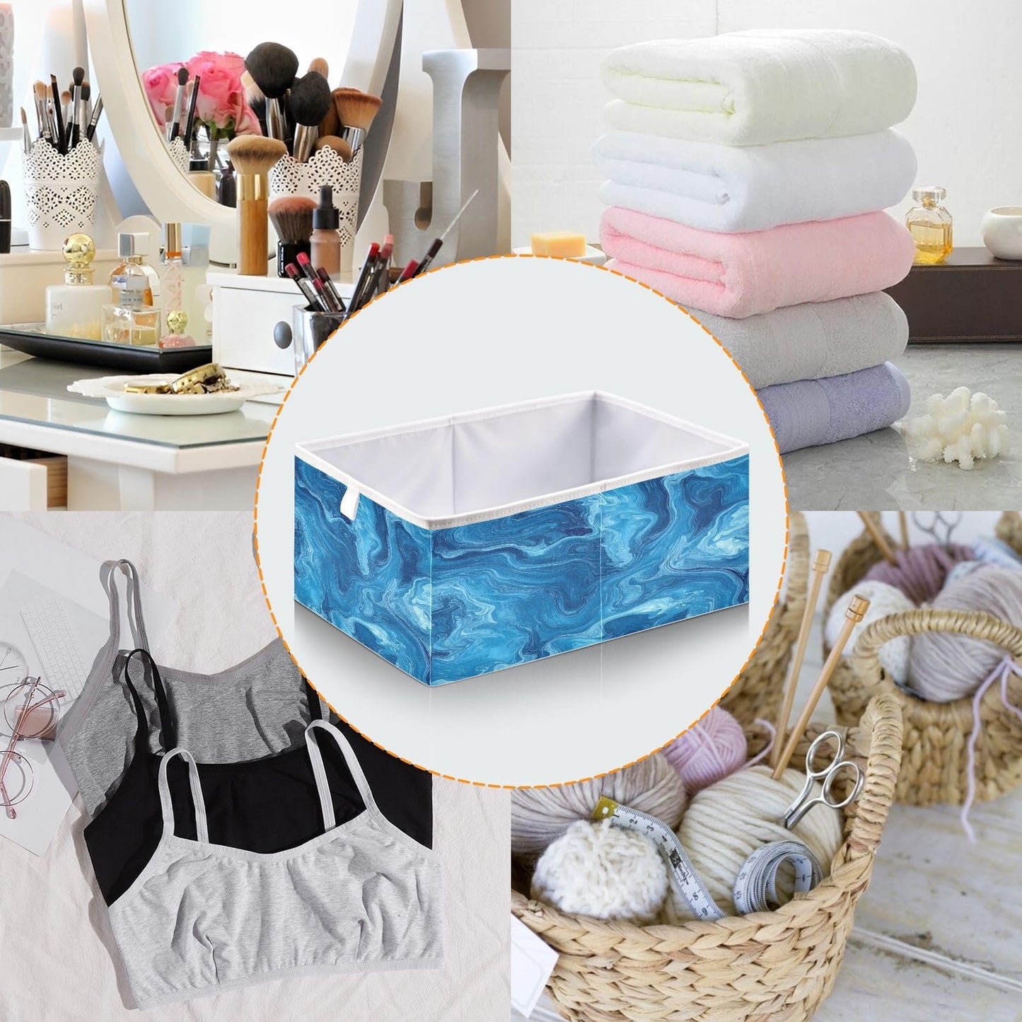 senya Large Storage Bins Blue Pigment Collapsible Foldable Storage Cubes Fabric Basket Closet Organizer Containers Box for Home Bedroom Office 11 x 11 x 11in