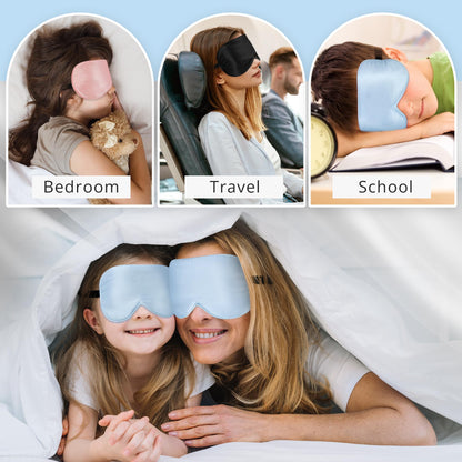 Kids Sleep Mask Eye Cover, 100% Real Natural Pure Silk Eye Mask with Adjustable Strap, Blindfold Kids Eye Mask for Sleeping, Eye Shade for Boys Girls and Adult, Pressure-Free Comfort (Black)