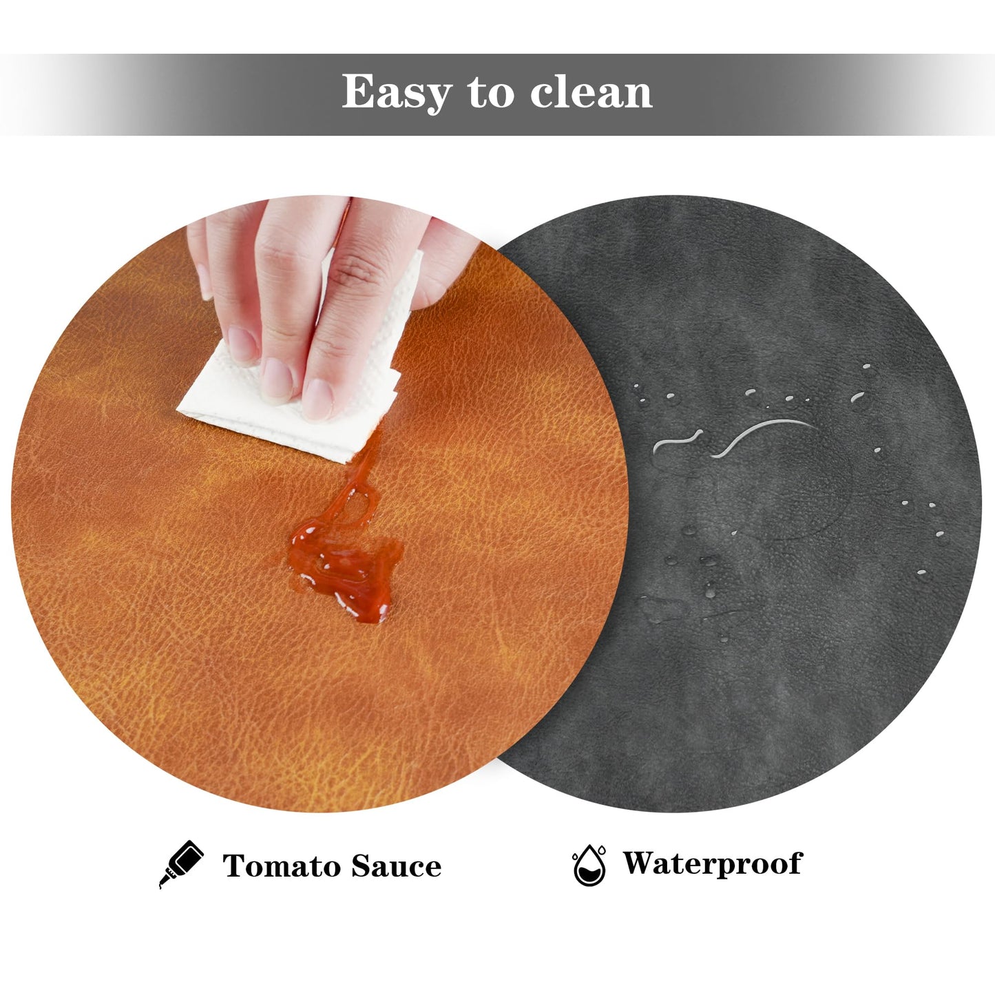 Pixieora Round Placemats and Coasters Set of 8, Washable Reversible Faux Leather Placemats Cowhide Pattern Place Mats Wipeable Non-Slip 15 inch Round Kitchen Dining Table Mats (Gray Brown, 8)