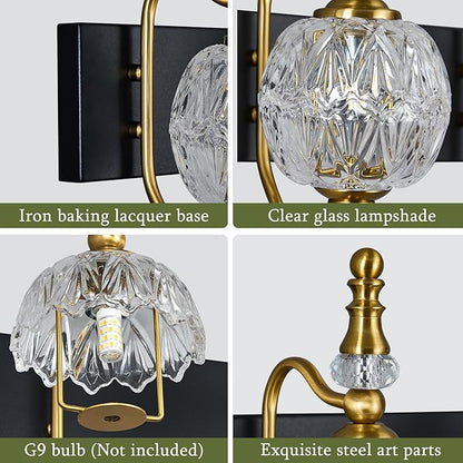 Modern Crystal Bathroom Vanity Lights Fixtures Over Mirror Black Gold Vintage 3-Lights 20 Inch Bathroom Light Fixtures Glass Crystal Vanity Lights