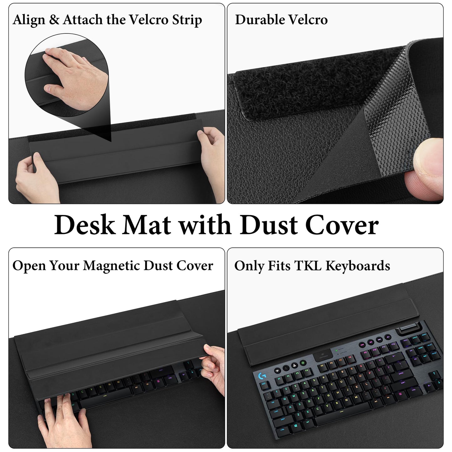 GEEKRIA Leather Desk Pad Protector, Mouse Pad with Dust Cover, Desk Mat, Non-Slip Desk Pad, Waterproof Vegan Leather Desk Blotter Mat, Desk Cover for Office and Home (35.4" x 16.1" Black)