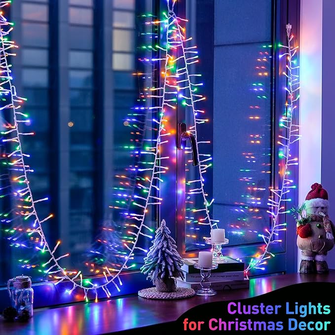 JMEXSUSS 400 LED Multicolor Cluster Lights Plug in, 20ft Christmas String Lights Outdoor Waterproof with Remote, 8 Modes Colorful Cluster Lights for Christmas Tree Wreath