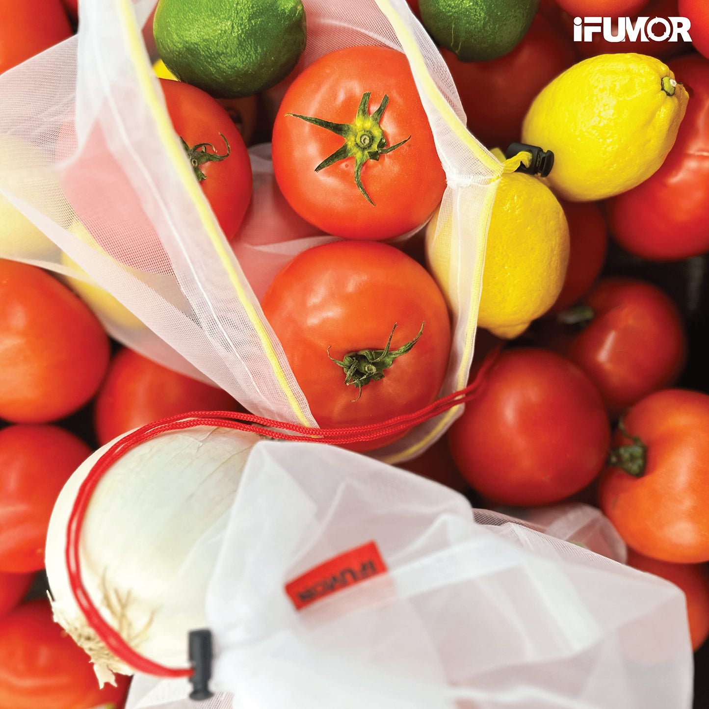 15-Pack Reusable Produce Bags – Heavy Duty Washable Mesh Grocery & Vegetable Bags with Drawstring, Eco-Friendly for Fruits, Food, Toys & Travel Storage