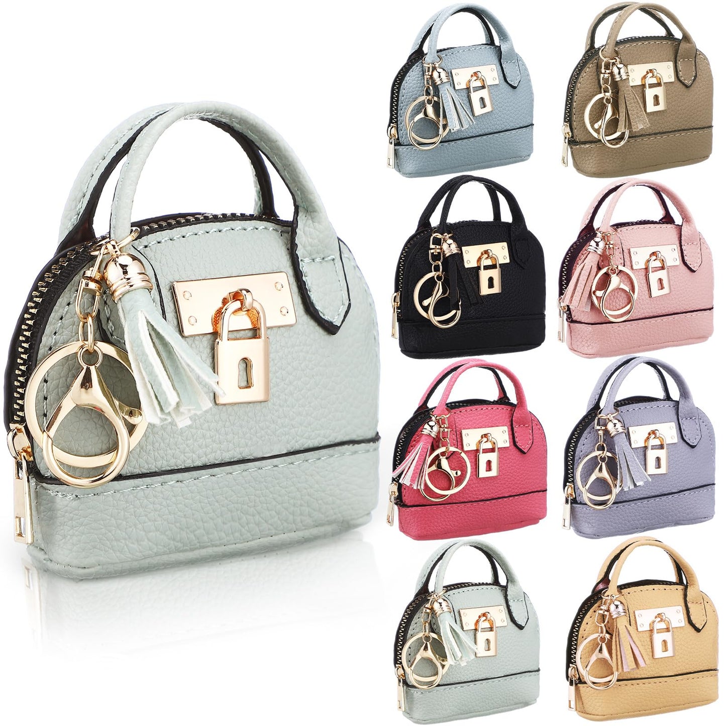 Liliaafar 8 Pcs Mini Backpack Keychain Mini Coin Purses for Women Cute PU Leather Makeup Bag with Keychain, Multi Pocket Card Holder Cable Organizer Giftable Zipper Pouch (Tradition)