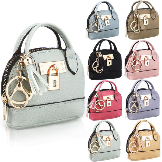 Liliaafar 8 Pcs Mini Backpack Keychain Mini Coin Purses for Women Cute PU Leather Makeup Bag with Keychain, Multi Pocket Card Holder Cable Organizer Giftable Zipper Pouch (Tradition)