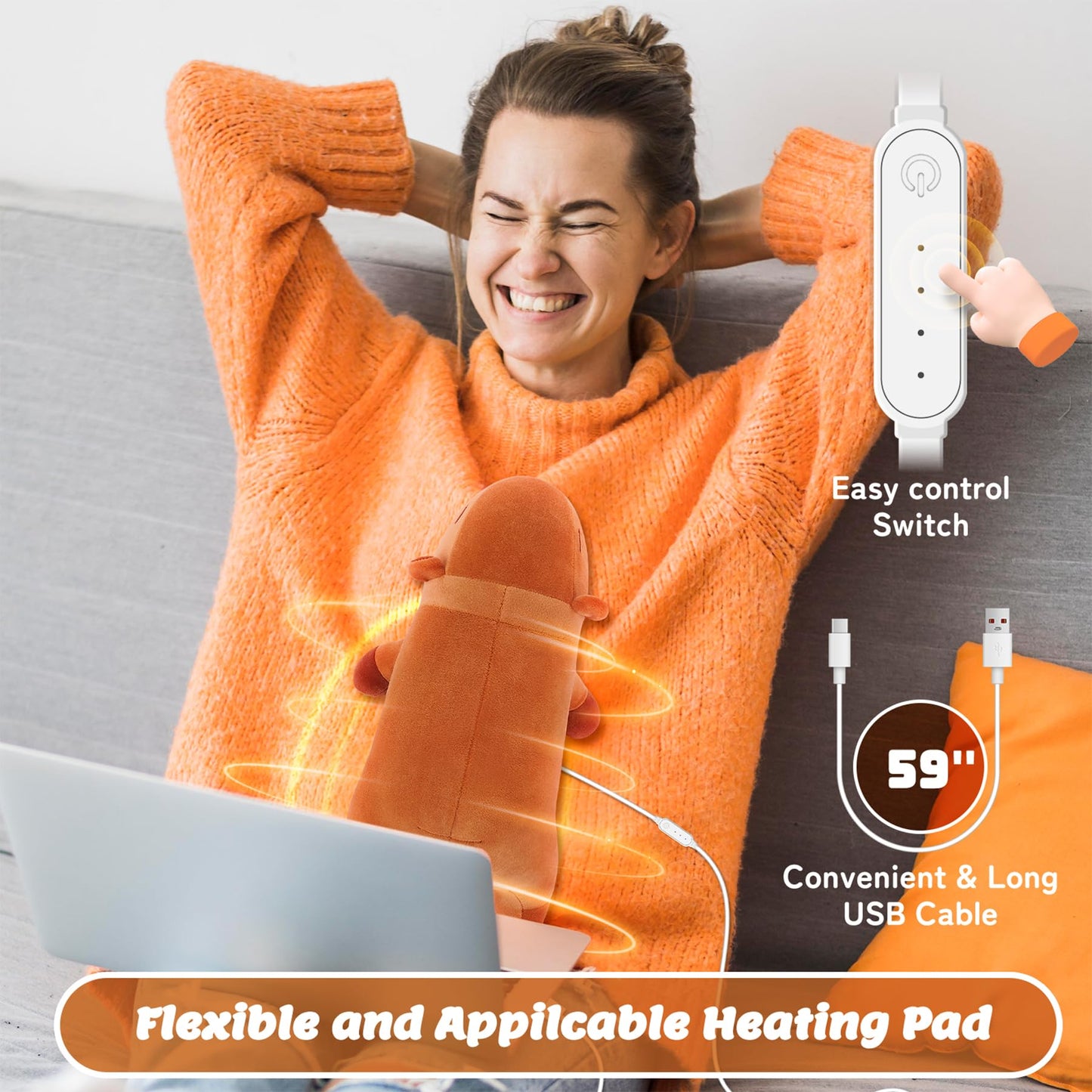 Electric Heating Pad for Period Cramps, Cuddly Soft 14" Capybara Plush with a Hot Soft Belly USB Powered, Menstrual Heating Pad Neck Shoulder Pain Relief, Gift for Women Daughter Wife