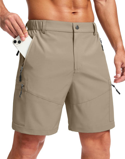 Pudolla Men's Hiking Cargo Shorts Lightweight 7" Travel Casual Shorts for Men Golf Work Outdoor with 5 Zipper Pockets(Dusty Khaki Small)