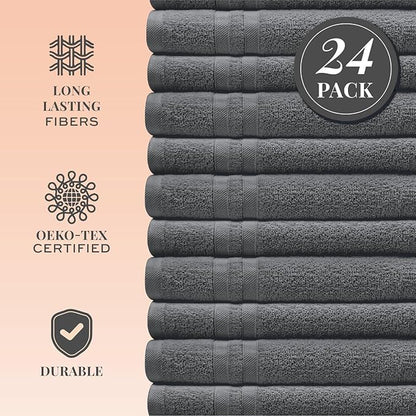 White Classic Wealuxe Dark Gray Washcloths 24 Pack