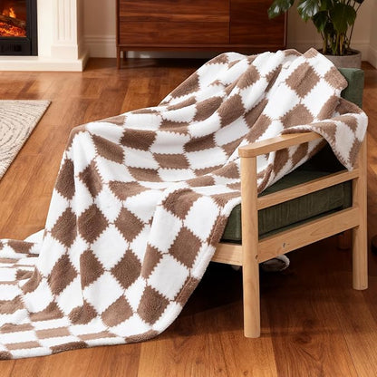 Ultra Soft Jacquard Shaggy Fleece Throw Blanket, Lightweight Warm and Plush, Cozy Couch and Travel Blanket, Multiple Colors and Sizes, Year Round Comfort