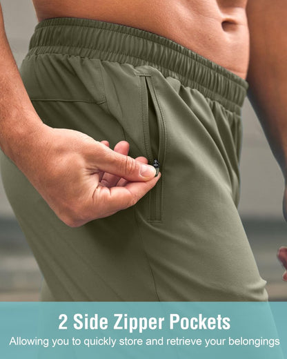 G Gradual Men's Athletic Running Shorts with Zipper Pockets Quick Dry 7"/ 5"/ 9" Workout Gym Shorts for Basketball Hiking(Sage Green,7XXL)