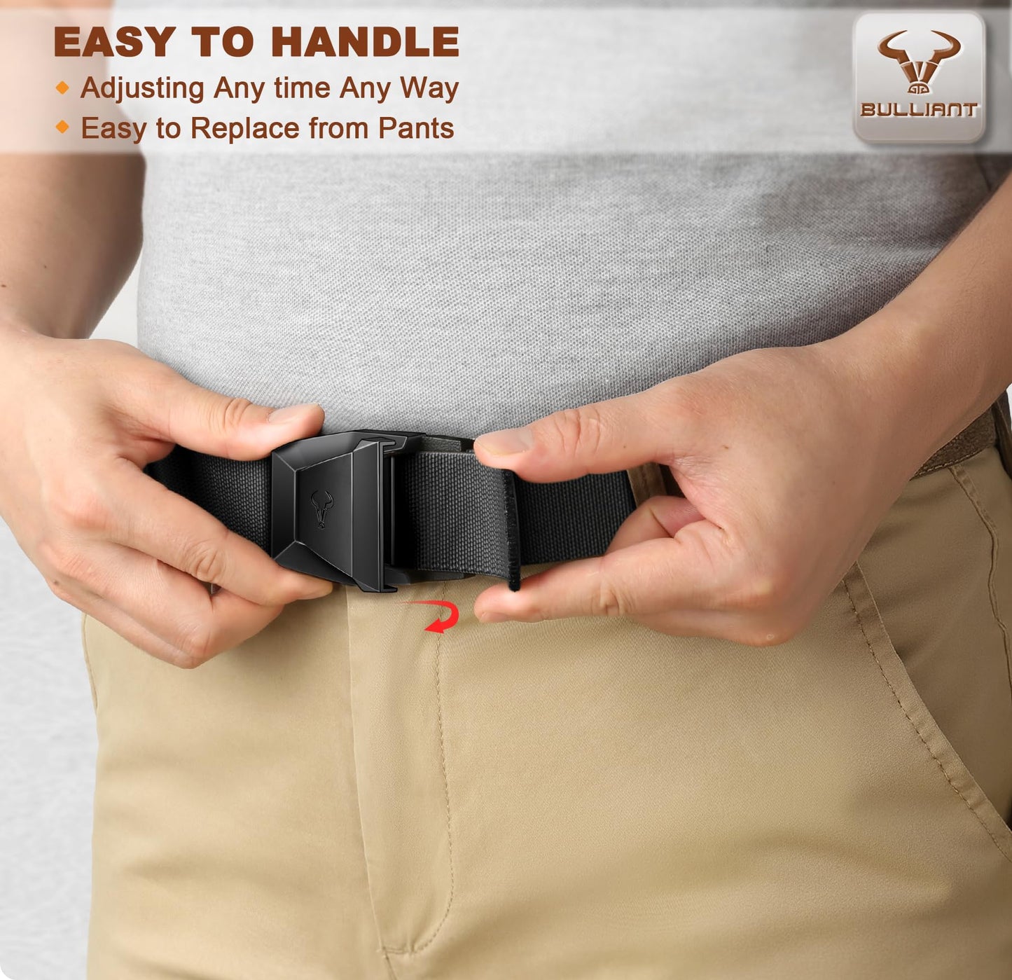 BULLIANT Men Belt Multipack,Tacitcal Holster Web Adjustable Belt Stretch Fit Quickly Release For Outdoor Duty,Cut For Fit(Black/Wood Thrush,38"-42" Waist Adjustable)