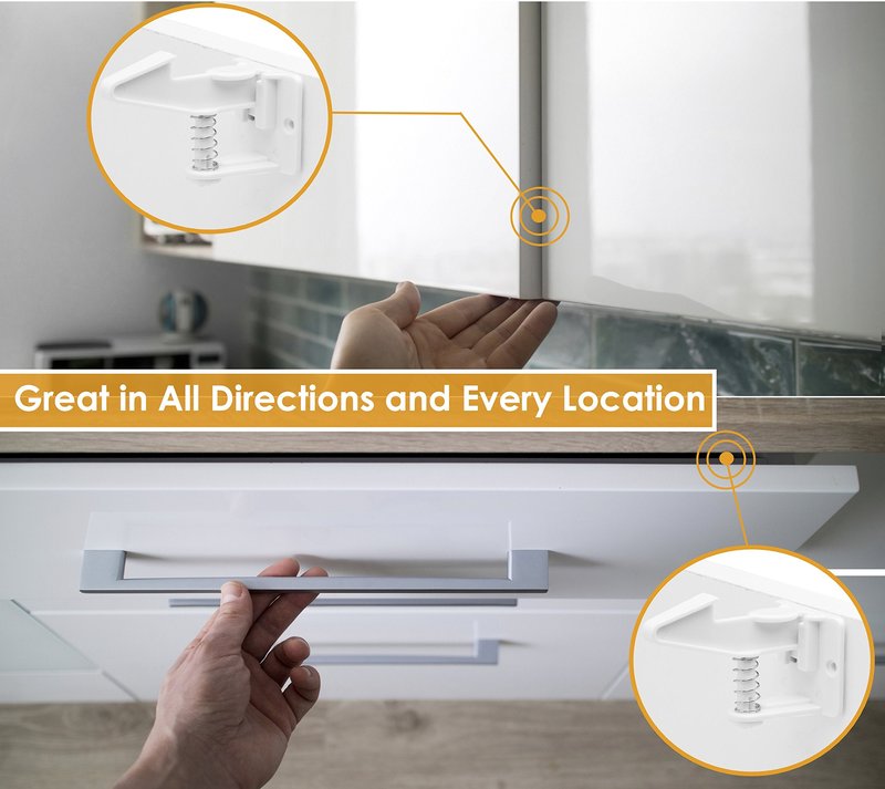 [12-Pack] Invisible Baby Proofing Cabinet Locks - No Drill Child Safety Drawer Latches - Adhesive Childproof Latch for Cabinets, Kitchen & Furniture - Secure Toddler & Infant Safety No Tools Required