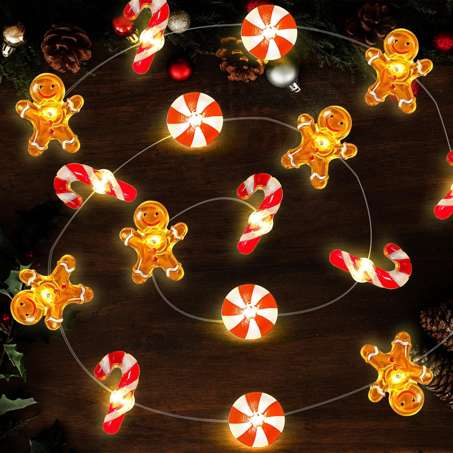 CRAFLOX [Timer Christmas Gingerbread Decorations, 16Ft 40LED Candy Cane Christmas Fairy Lights Battery Operated, Xmas Gingerbread Man String Lights Decorations Indoor Holiday Party Tree Decor