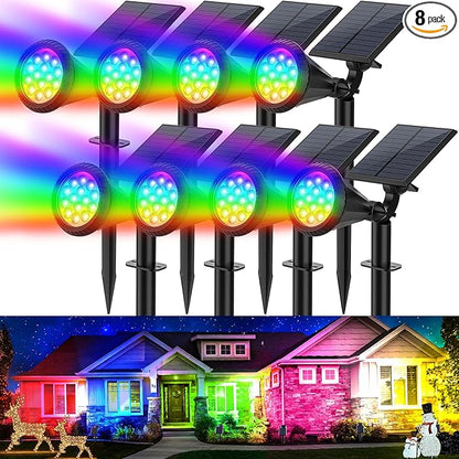 Solar Color Changing Lights Outdoor Waterproof, 7 Modes/8 Pack Halloween Christmas Multicolor RGB Solar Spot Lights, 180° Adjustable Solar Powered Landscape Spotlights for Outside Yard/Garden
