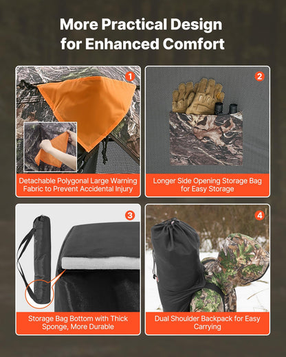 VEVOR Hunting Blind, 270° See Through Ground Blind, 1-2 Person Pop Up Deer Blind for Hunting with Carrying Bag, Portable Resilient Hunting Tent, One-Way See-Through Mesh for Turkey and Deer Hunting