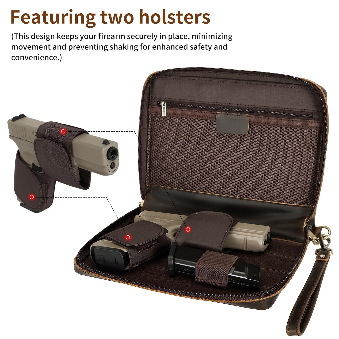 Polare Full Grain Leather Holy Bible Soft Carry Handgun Pouch CCW Bag Padded Pistol Wallet Tactical Case with Lockable Zipper and Wristlet Strap