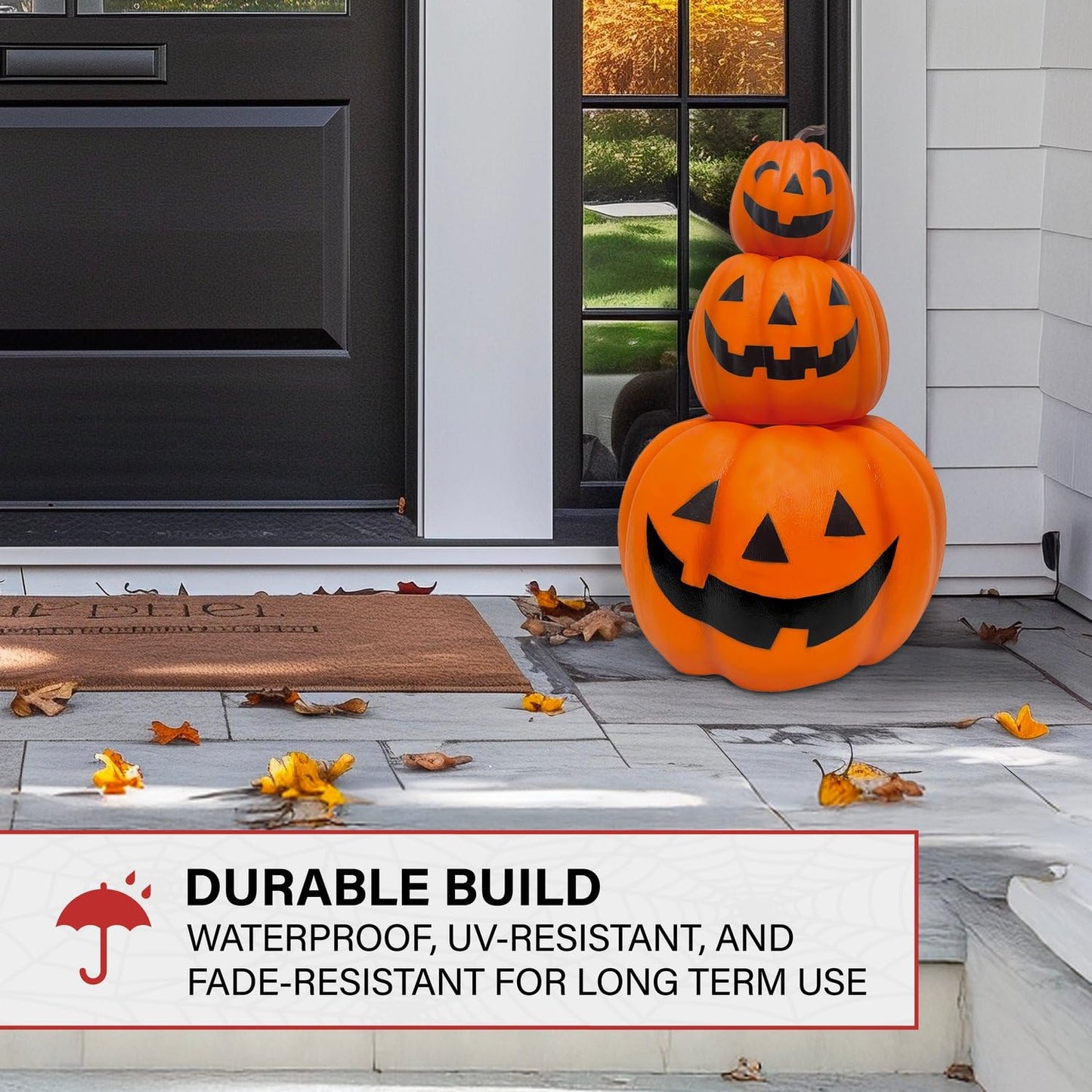 Haunted Hill Farm 2-Ft 3 Stacking Pumpkins Blow Mold, Light Up Halloween Decoration & Prop, Indoor Pumpkin Décor for Haunted House, Apartment, Home & Office