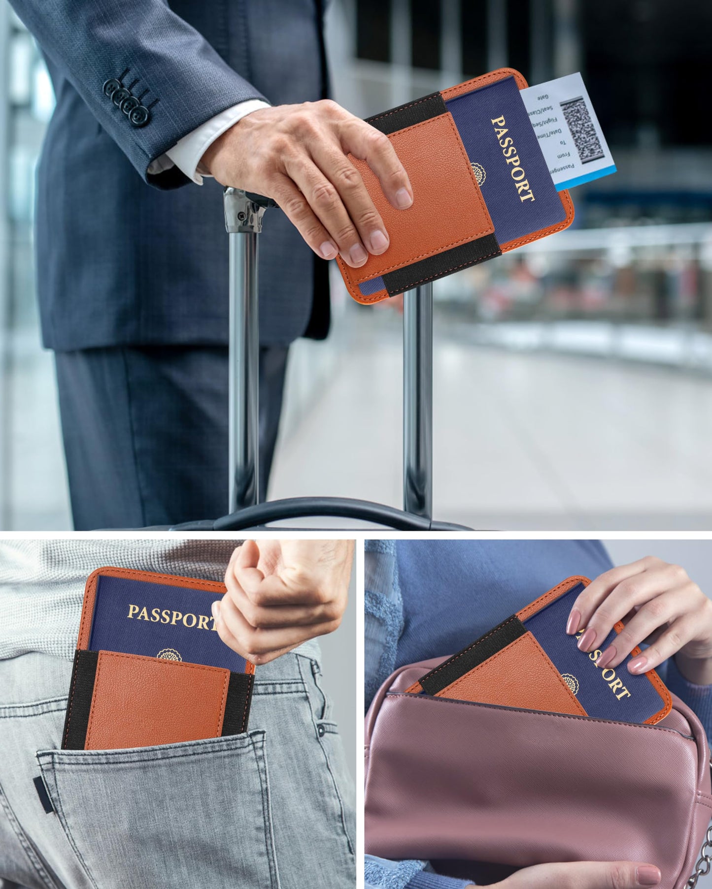 Passport Holder with Find My, RFID Leather Minimalist for Travel, Fit 4 Cards & 2 Passport