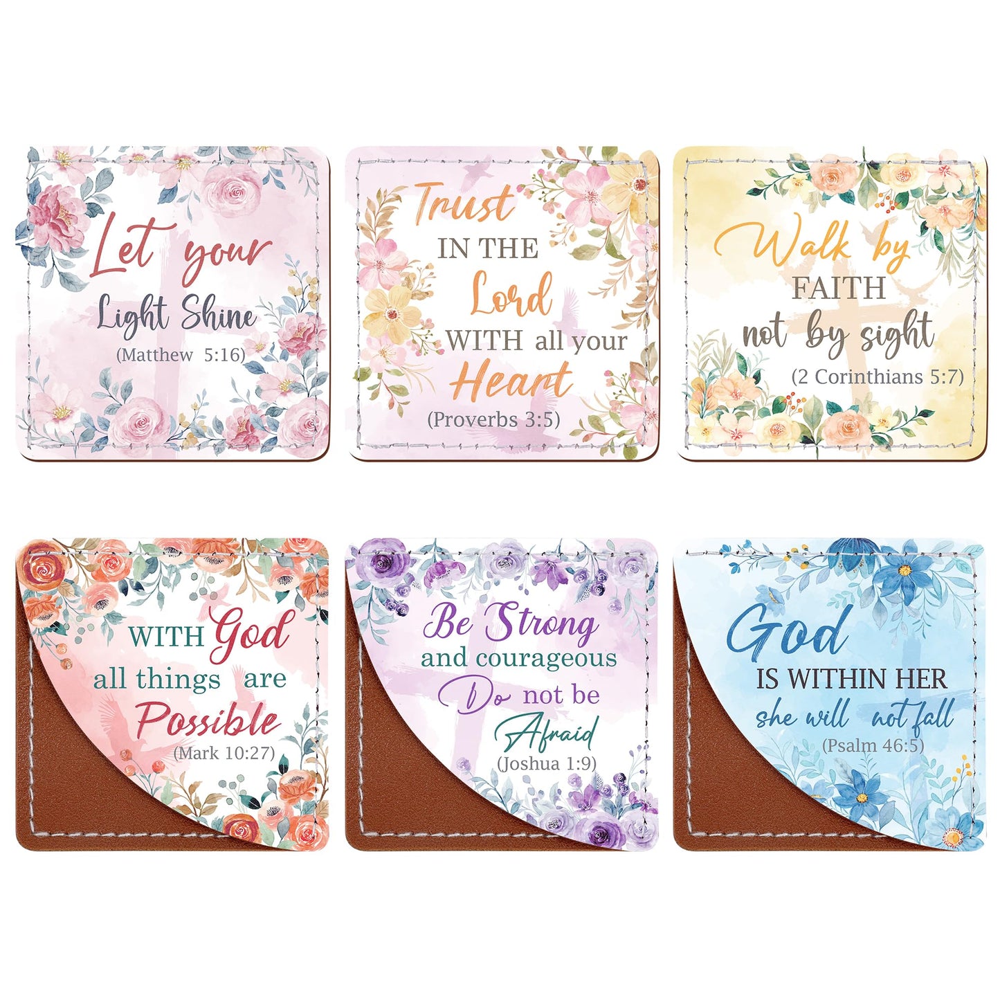 Celavoy Christian Leather Bookmark Gifts - 6 Pcs Bible Verse Cross Corner Bookmarks for Women Book Lover Religious Flower Page Markers Reading Accessories Bookish Gift for Birthday Christmas Church