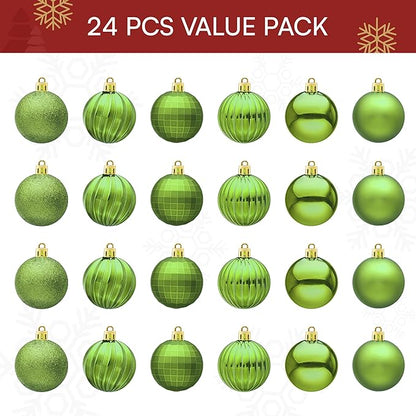 JOIEDOMI 24 Pcs Lime Green Christmas Balls Ornaments Set, 2.36" Christmas Tree Ornaments Shatterproof, Xmas Balls Hanging Decorations for Tree Wreath Garland Holiday Wedding Indoor Party Decor