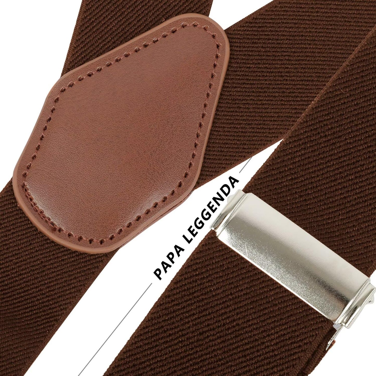 PAPA LEGGENDA Brown Suspenders for Men Heavy Duty Adjustable Elastic Shoulder Straps with 4 Super Strong Metal Clips Perfect for Comfort and Style Mens Suspenders
