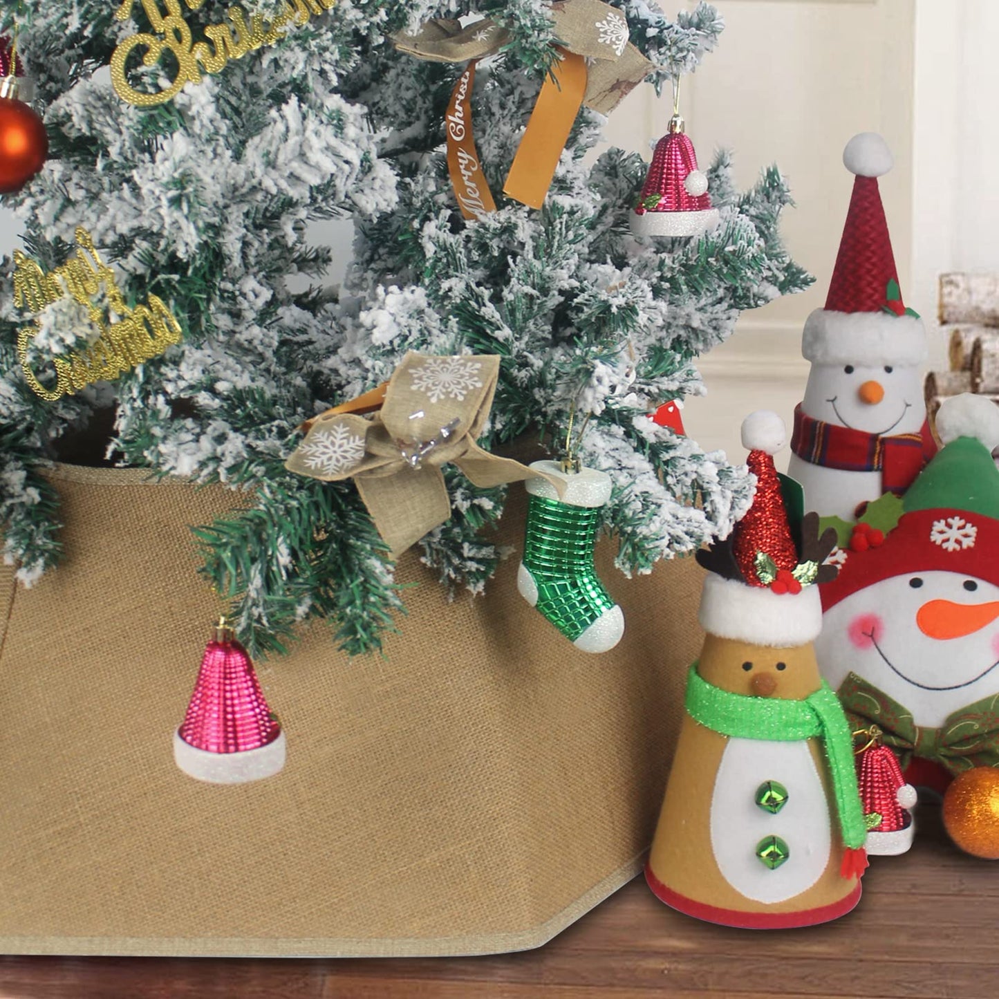 SHENG HONG 30 Inch Christmas Tree Collar Buffalo Plaid Christmas Tree Skirts Tree Ring Christmas Decorations for Party Holiday Home Decoration - Flax