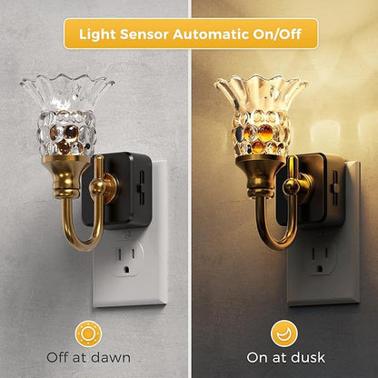 L LOHAS LED Night Lights Plug into Wall, 3000K Soft White LED Floral Night Light with Auto Sensor, 0-100lm Adjustable Brightness Plug in Nightlight, for Hallway Bedroom Stairway Gift
