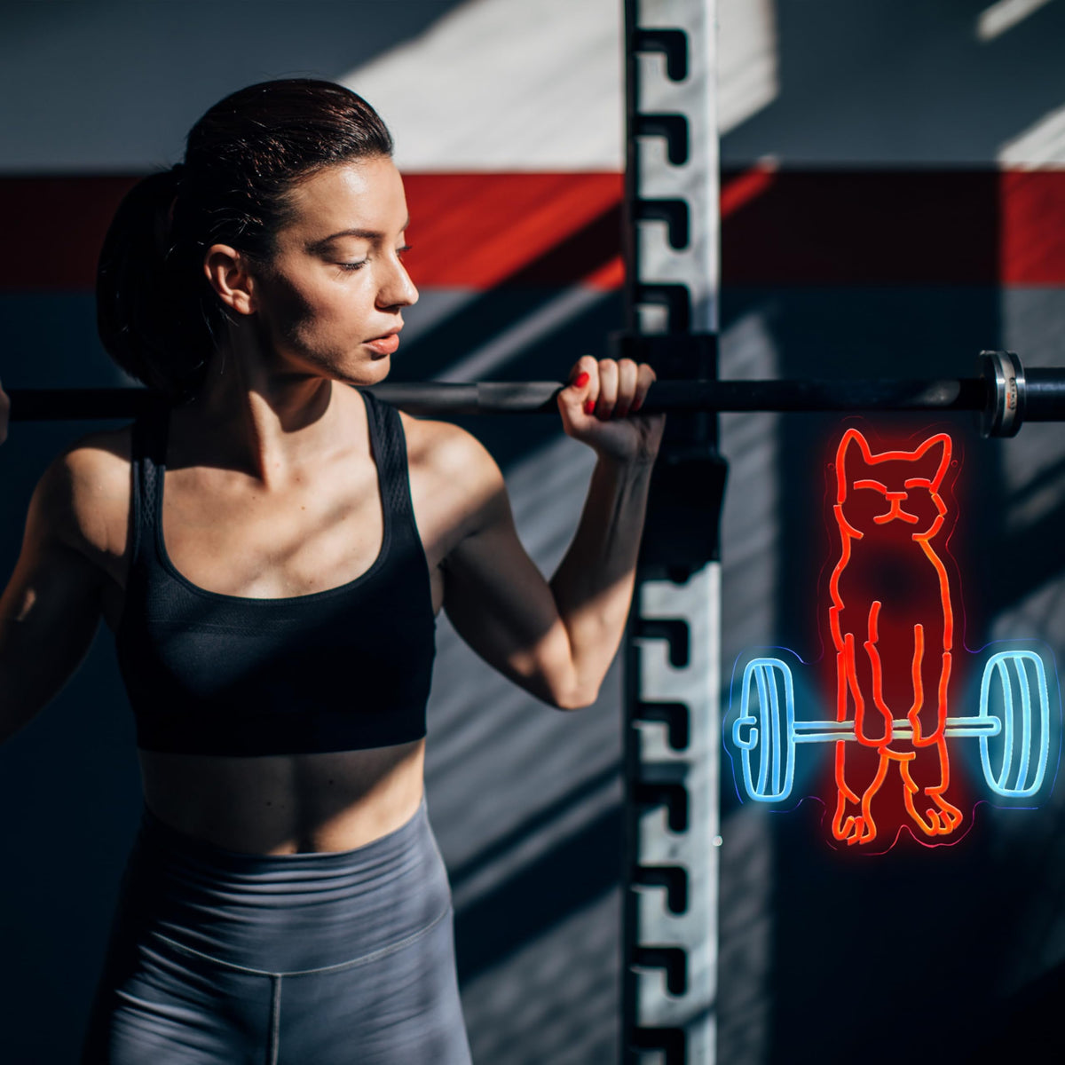 Cat Do Gym Neon Sign for Home Gym Decor Cat Lifting Weight Funny Lighting Sign LED Wall Art for Men Cave Garage Decor 12.6 * 16.1IN