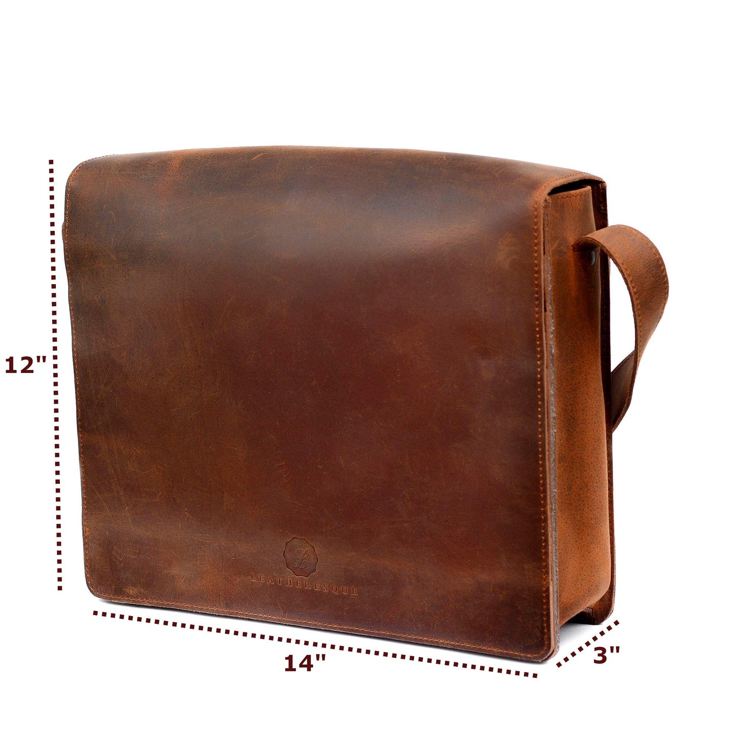 L LEATHERESQUE Chelsea Handmade Genuine Leather Crossbody Laptop Messenger Shoulder Bag 14 inch Satchel for Men and Women Crazy Horse Distressed Vintage Brown