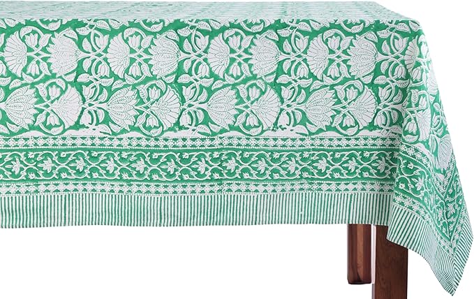 ATOSII Meadow Green 100% Cotton Fall Tablecloth, Handblock Print Square Table Cover for Kitchen Dining Linen I Parties, Weddings, Outdoors, Easter Table Cloth Decor 60 X 60 Inches I 4 Seater