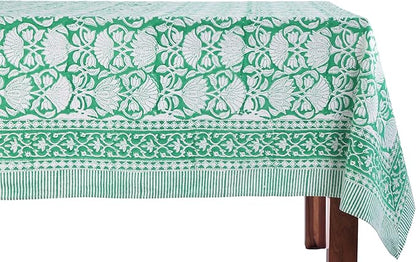 ATOSII Meadow Green 100% Cotton Fall Tablecloth, Handblock Print Square Table Cover for Kitchen Dining Linen I Parties, Weddings, Outdoors, Easter Table Cloth Decor 60 X 60 Inches I 4 Seater
