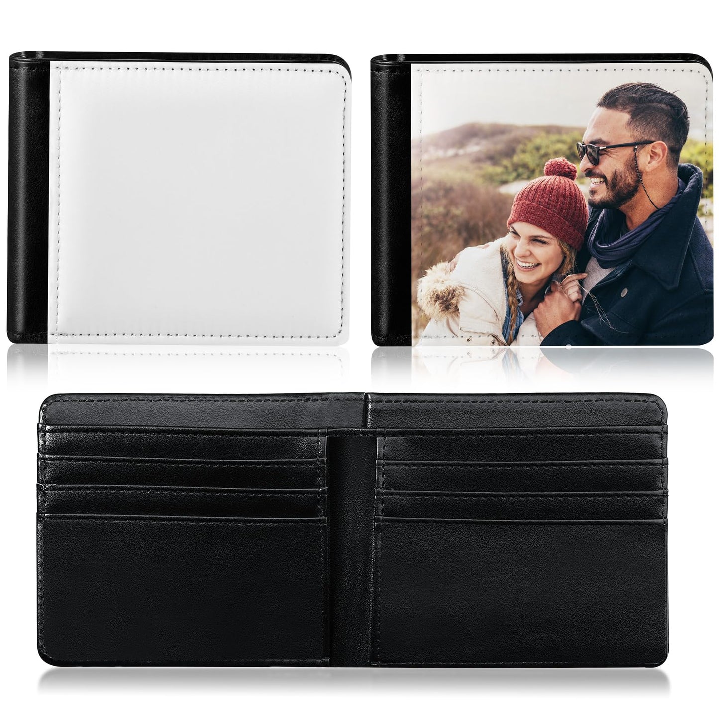 LEIFIDE 4 Pcs Sublimation Wallet Blanks for Men Heat Transfer Wallet Blank Sublimation Single Sided DIY Purse Slim PU Leather Bag with ID Windows Card Slots for Father's Day Gift Travel Work