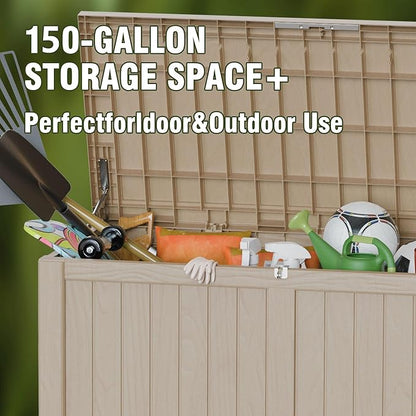 150GAL Brown Large - Capacity Outdoor Deck Box with Lock Hole – Waterproof, SGS - Certified UV Resistance, Ideal for Storing Patio Furniture Sets & Seasonal Decor, Hassle - Free Setup