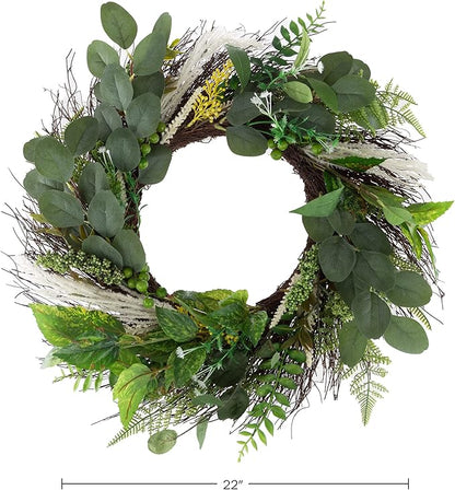 Sweet Anne Eucalyptus Wreath - 22-Inch Artificial Spring, Summer, or Fall Wreath for Home Decor - Wreaths for Indoors or Covered Patio by Pure Garden