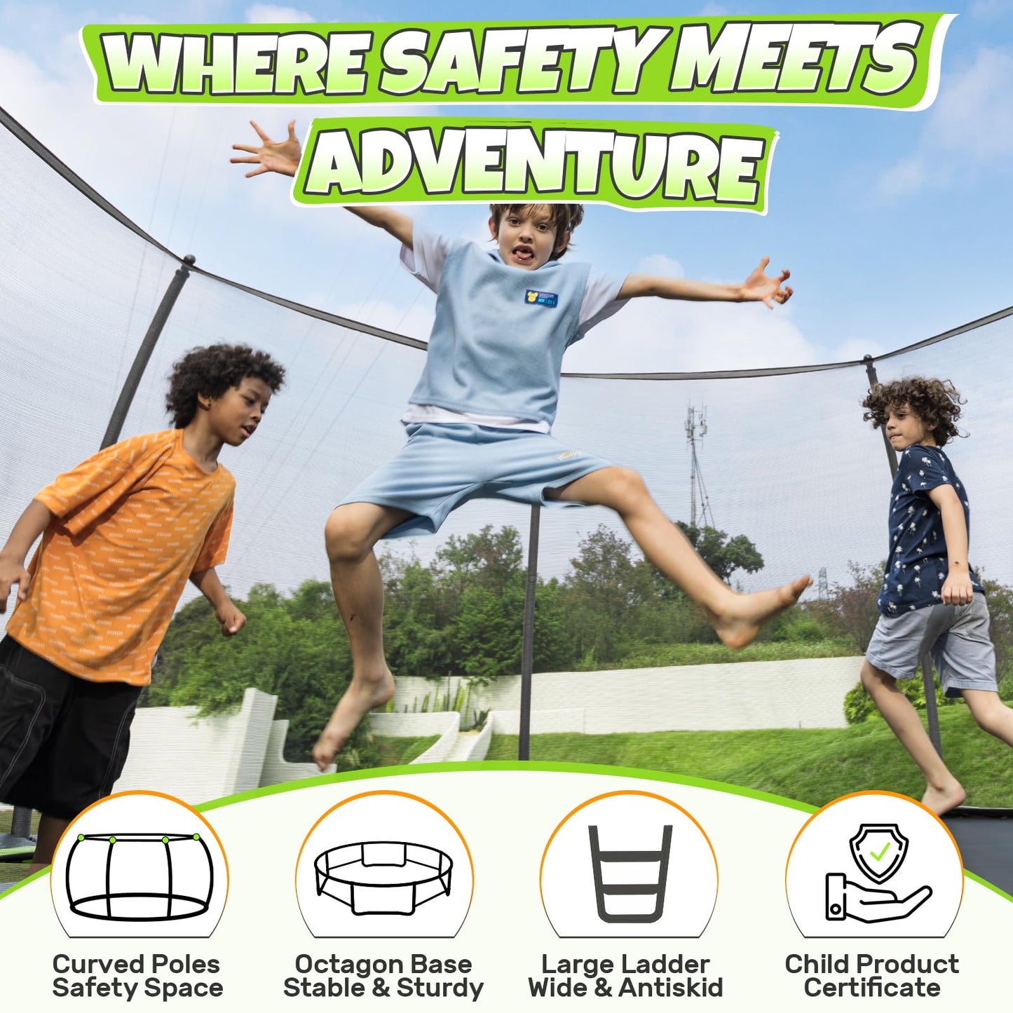 BCAN Trampoline 16FT Recreational Trampoline with Enclosure for Kids Adults, ASTM Approved, Outdoor Trampoline with Ladder for Kids bk