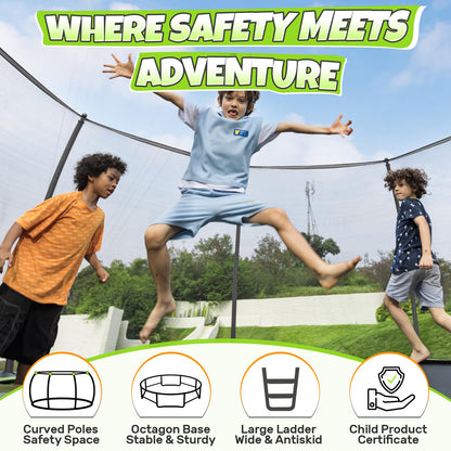 BCAN Trampoline 16FT Recreational Trampoline with Enclosure for Kids Adults, ASTM Approved, Outdoor Trampoline with Ladder for Kids bk