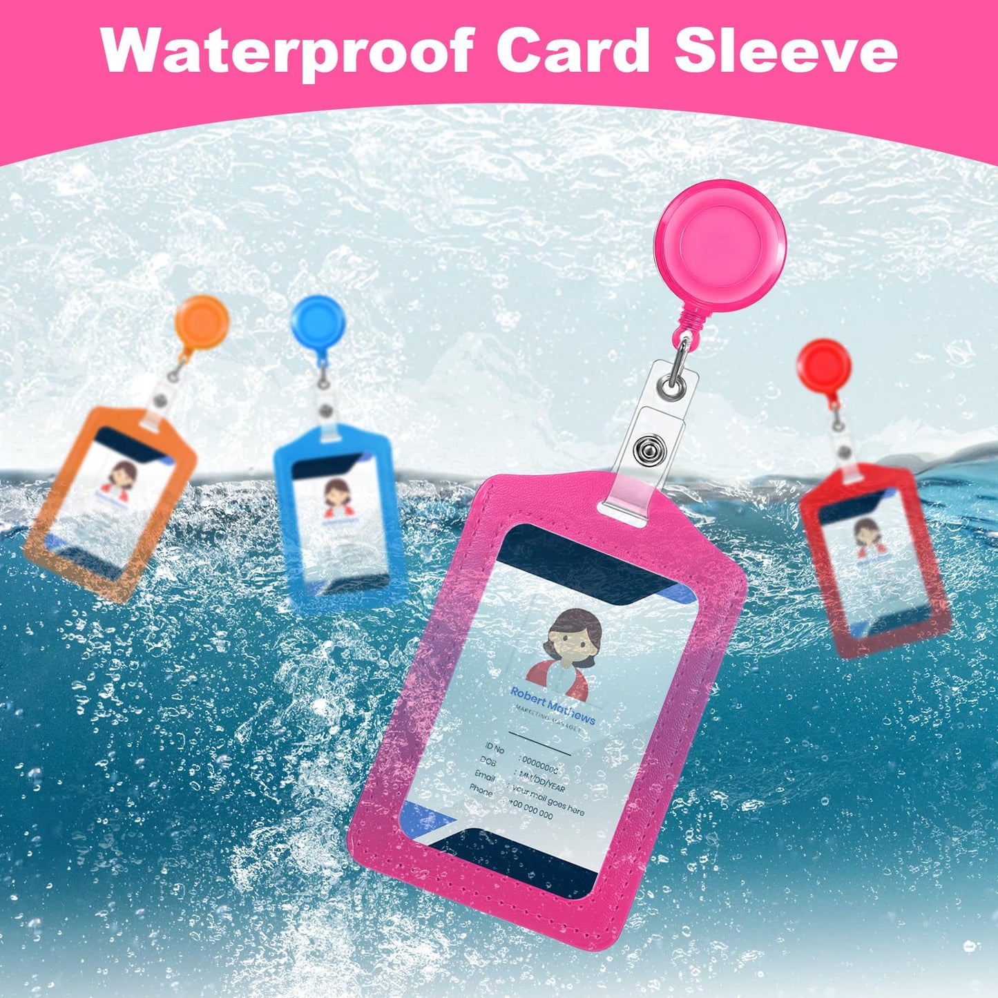 48 Sets Retractable Badge Reels with PU Leather ID Card Holders, Multicolor Vertical Badge Holder Reel Clip for Office, Nurse, Teacher, Doctor