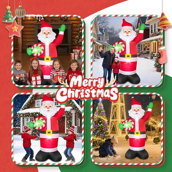 7 FT Christmas Inflatables Santa Claus Outdoor Decorations Blow Up Yard Santa Claus Holding a Plate with Built-in LEDs for Holiday Party Xmas Yard Garden Lawn Decor