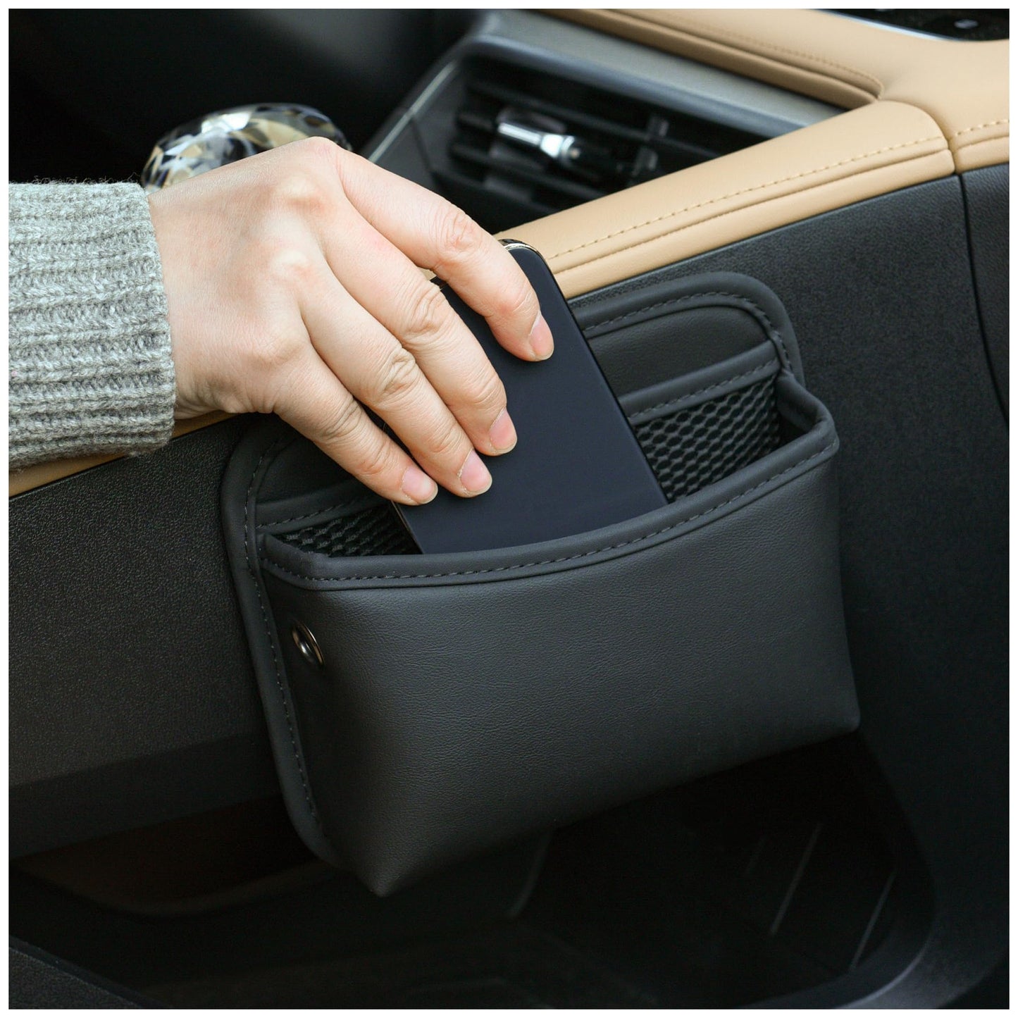JEYODA Car Seat Side Storage Pocket, Small Organizer,PU Leather Multifunctional Console Side Organizer Bag for Phone, keys, sunglass,wallet,ect (Black)