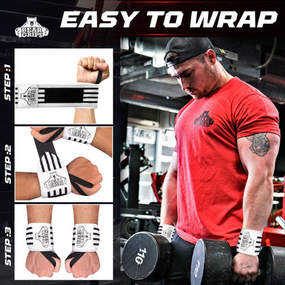 Bear Grips Wrist Wraps for Weightlifting | Weight Lifting Wrist Straps for Weightlifting | Extra Strength Gym Wrist Wraps | Two Wrist Wrap Per Pack | 12” & 18” | Lifting for Men & Women