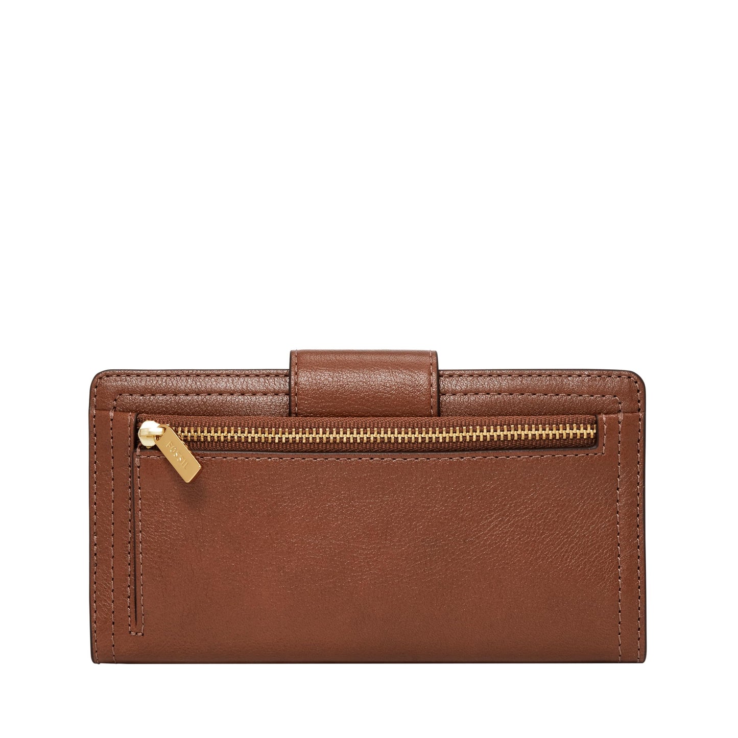 Fossil Women's Wallet, Logan Leather Wallet RFID Blocking Tab Clutch, Brown
